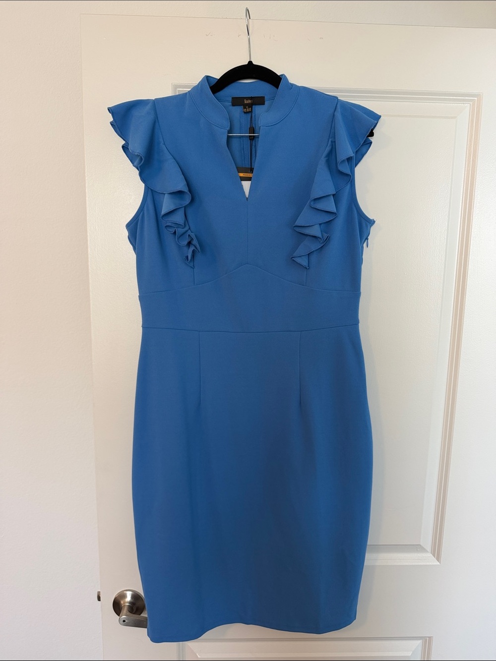 Ruffle-Trim Midi Dress in Medium Blue